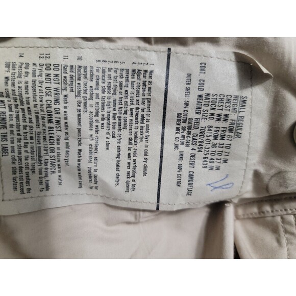 US Military Field Jacket Coat Cold Weather Desert Camouflage Sm Regular - Picture 4 of 5